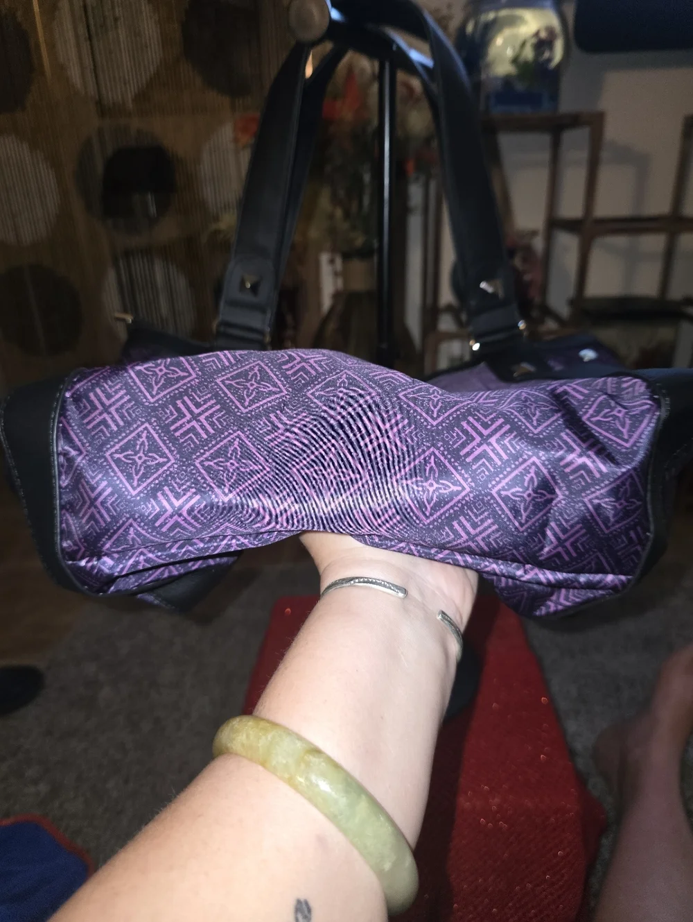 Purple/Black/Pink Skull Kitty Tote Bag with Studded Straps - Picture 8 of 15